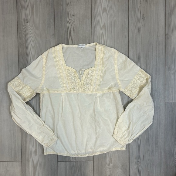 Vintage Jill Stuart Size 3 Cream Embroidered Peasant Blouse Tassels Boho Cotton - Picture 1 of 16